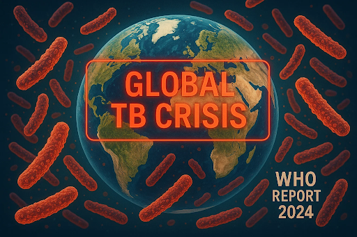 “Global illustration showing TB bacteria surrounding the Earth, representing tuberculosis as the world’s deadliest infectious disease.”
